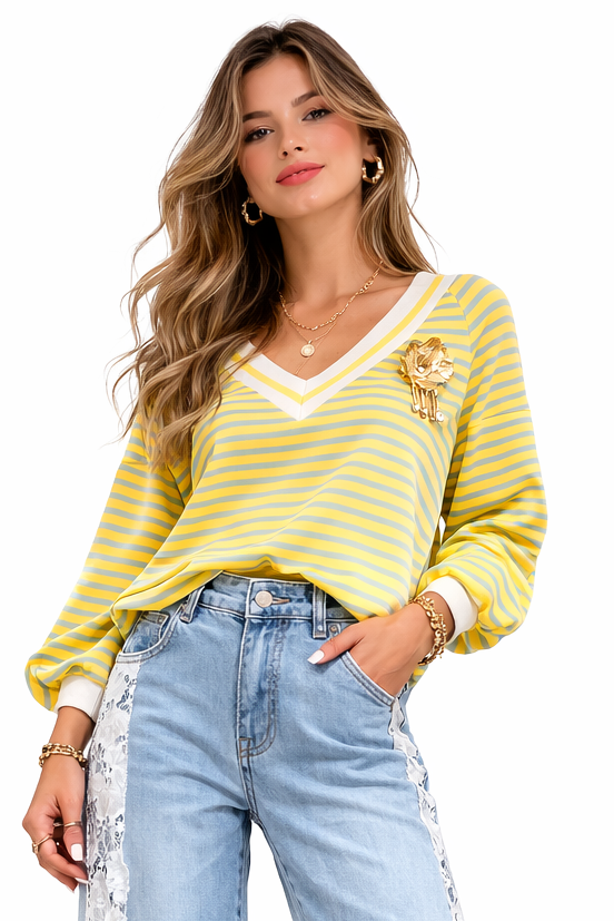 V NECK STRIPED BLOUSE